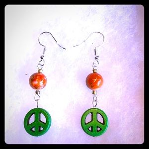 1 1/2” Artisan Crafted Green Peace Signs with Sterling Silver EarWires